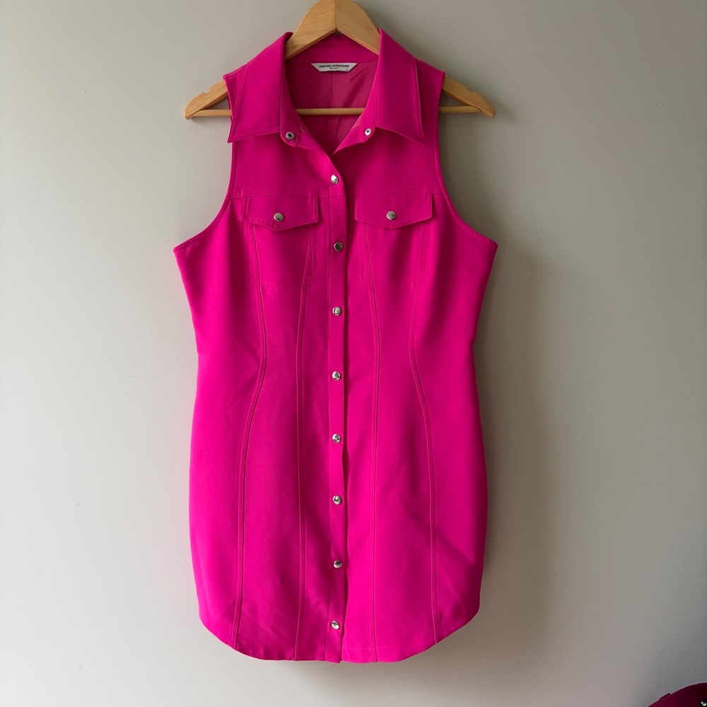 amanda uprichard hot pink dress | Dresses | Amanda Uprichard Sleeveless Snap Front Mini Large a sweetheart neckline